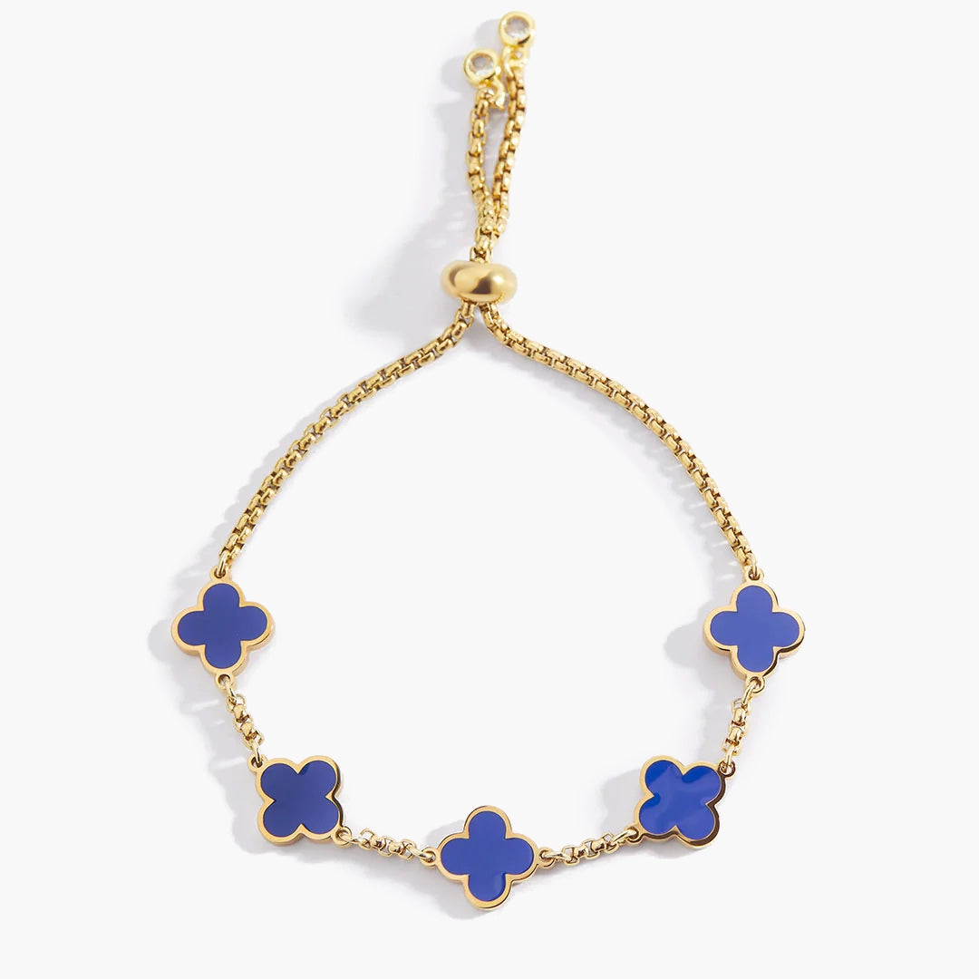 Bracelet Émail Trèfle Bleu Marine